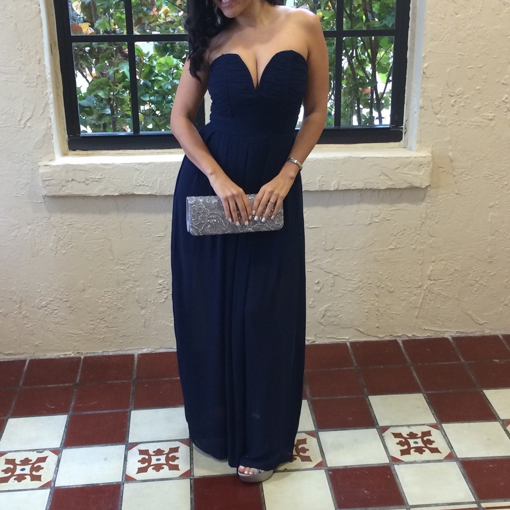 V cut Strapples Navy Blue dress